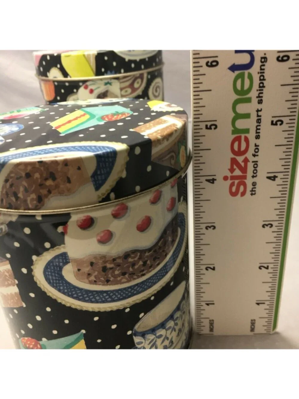 Vintage Department 56 Tea Party Nesting Set Cylinder Tins Polka Dot Cake Design